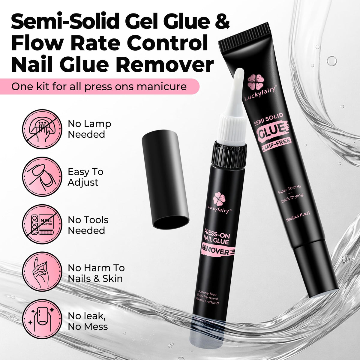 Luckyfairy Nail Glue Set showing the precision applicator tip