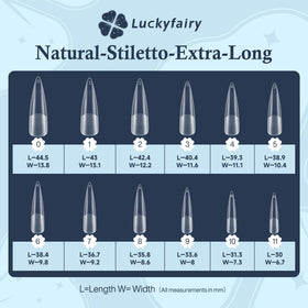 Luckyfairy nail tips arranged by size