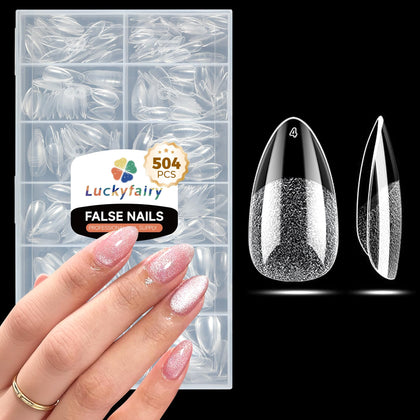 Luckyfairy Short Almond Nail Tips pack front view with 504 pieces