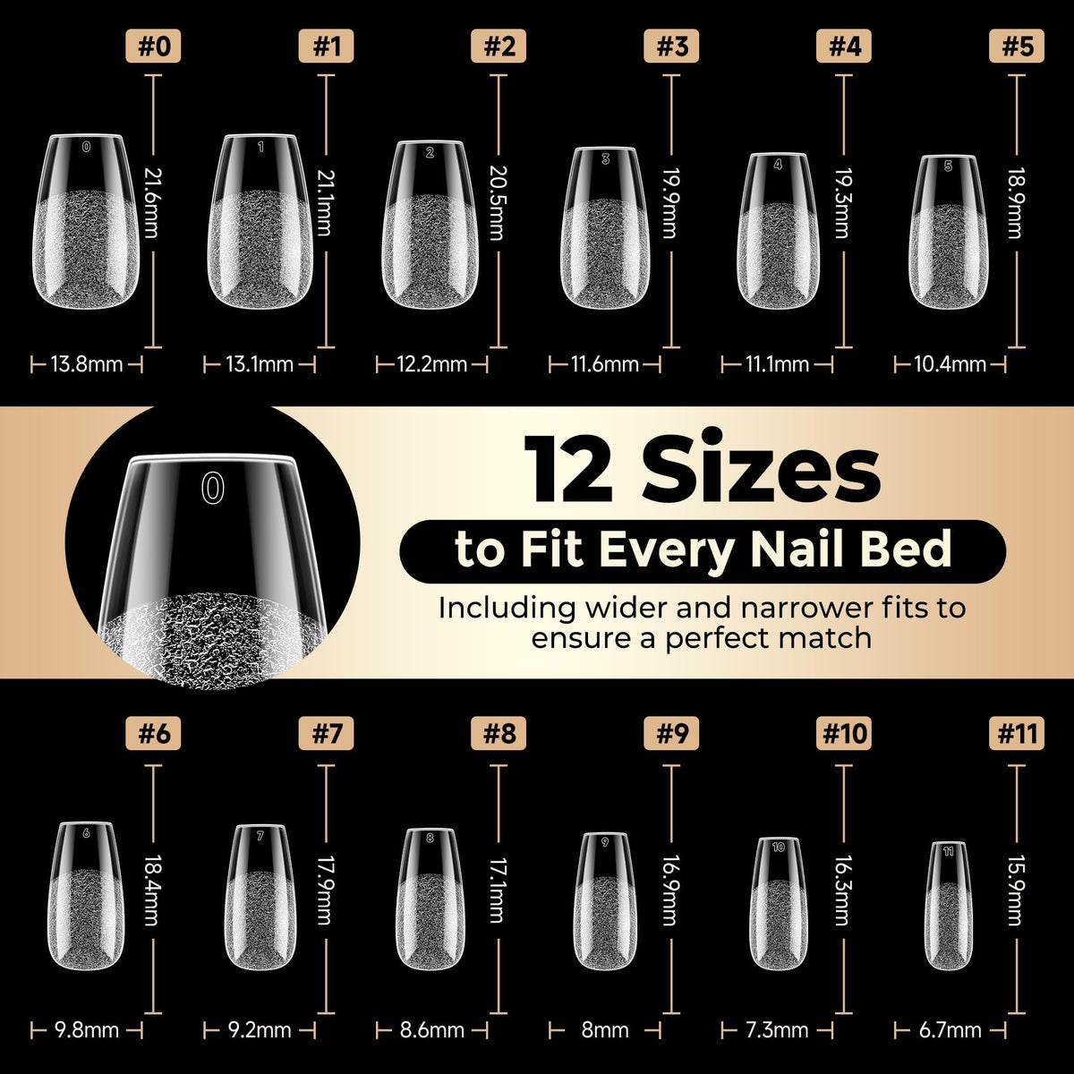 Luckyfairy Short Coffin Nails Tips showing different nail shapes