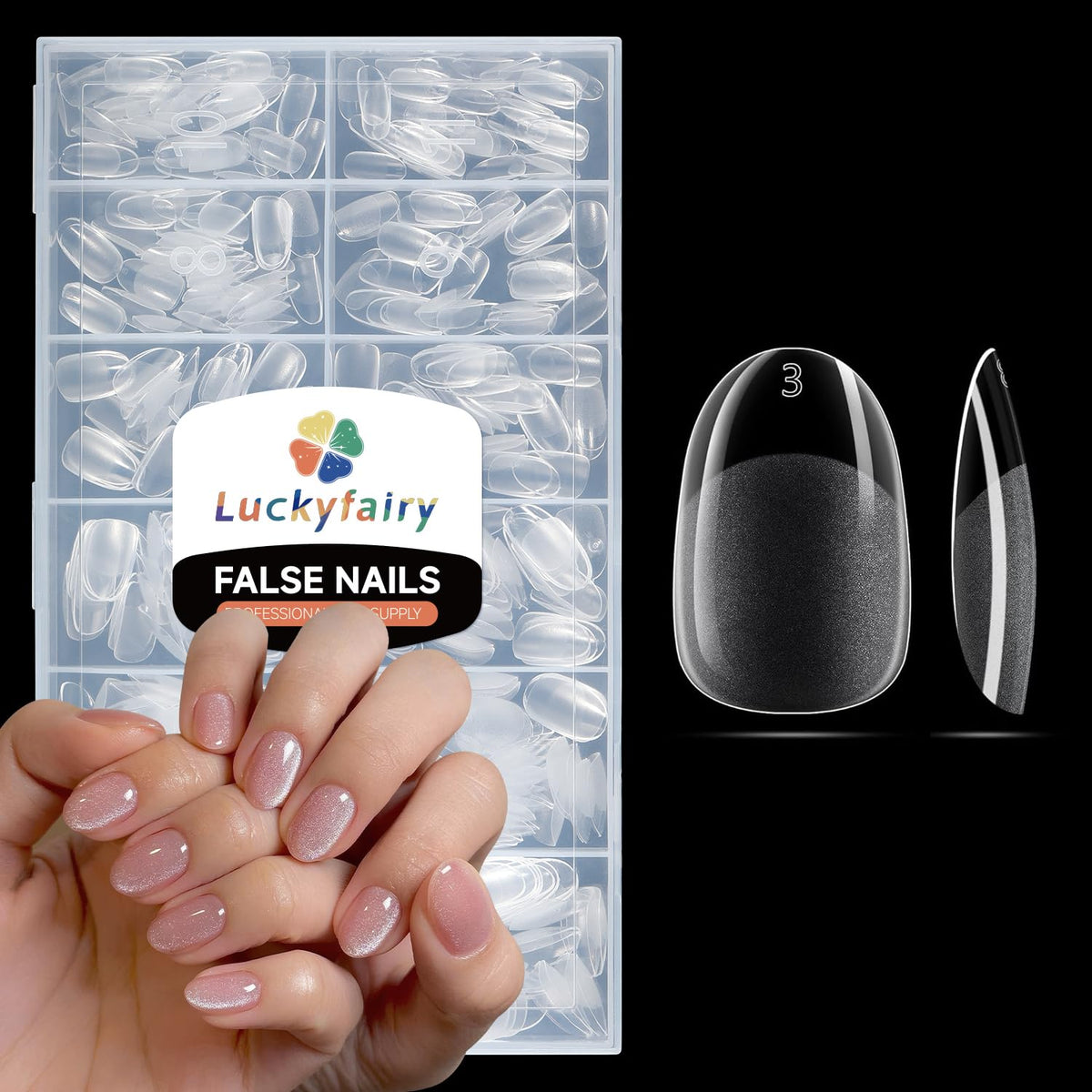 Luckyfairy Short Oval Nail Tips 504pcs front view