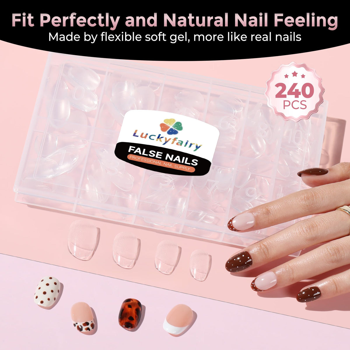 Luckyfairy Short Round Nail Tips in a professional salon setting
