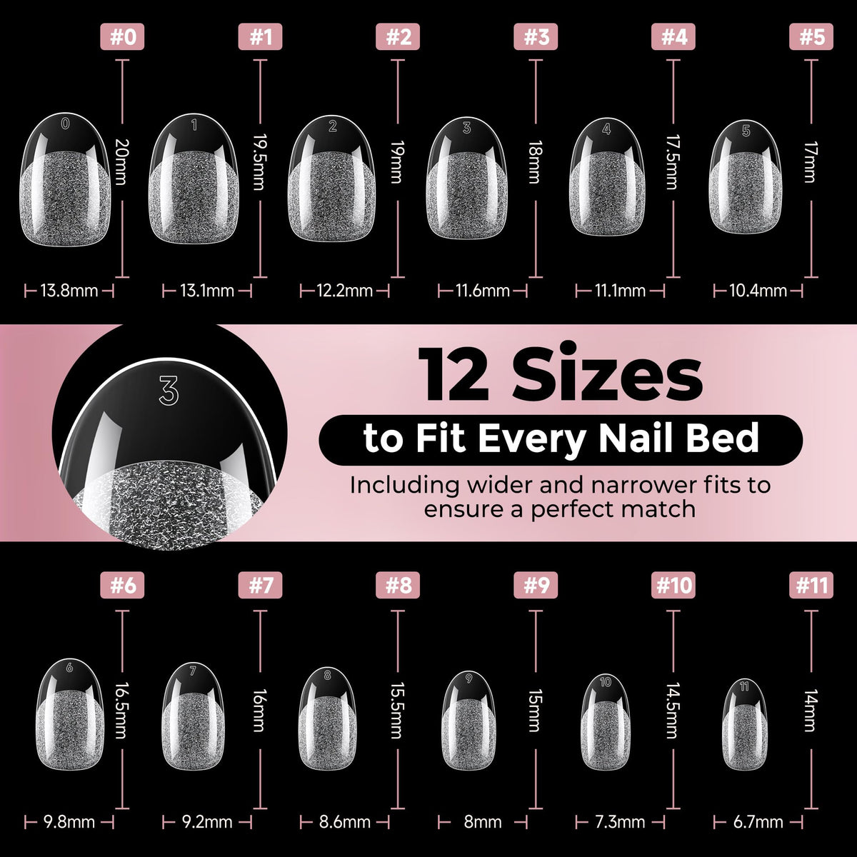 Luckyfairy Short Round Nail Tips showing numbered sizes