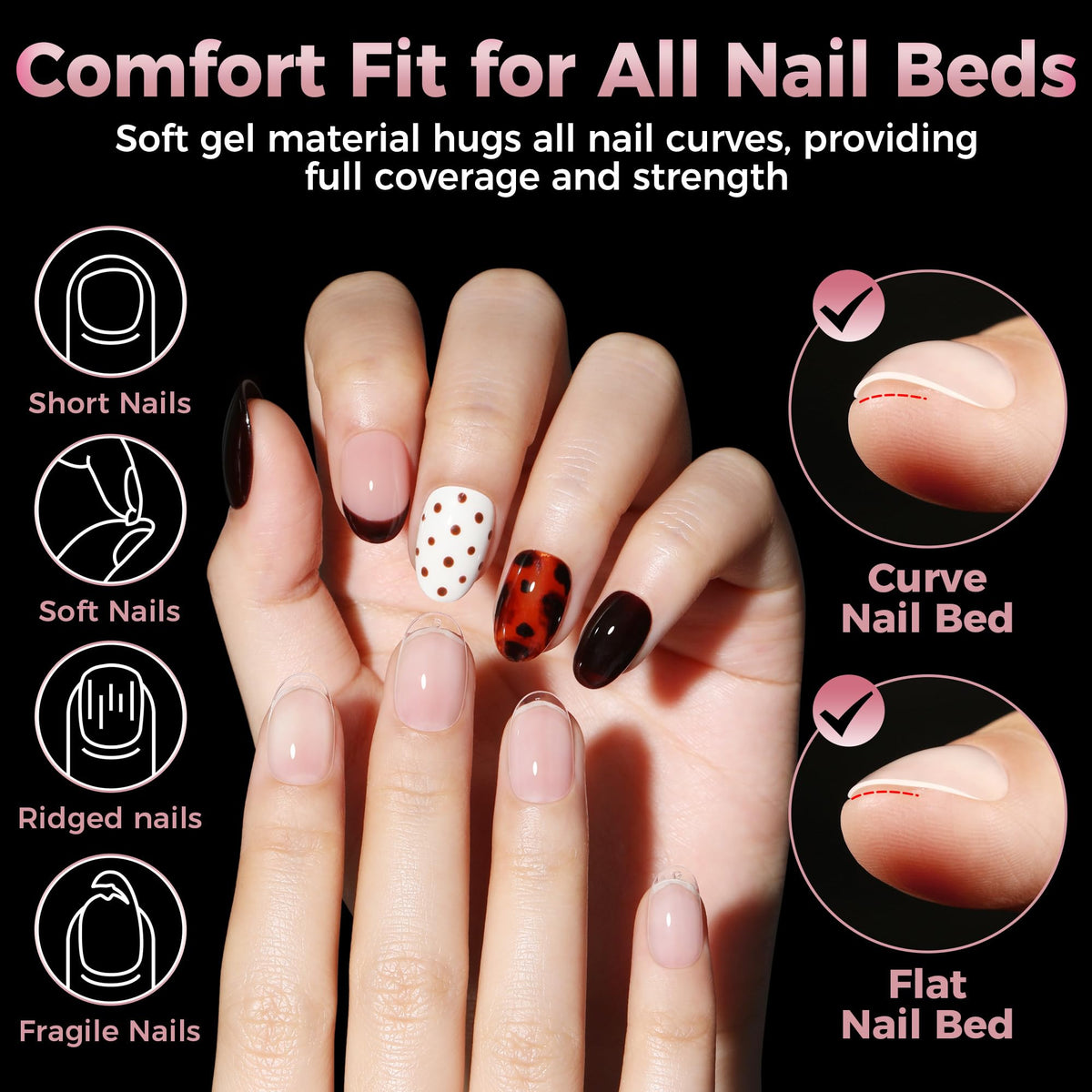 Luckyfairy Short Round Nail Tips variety of sizes