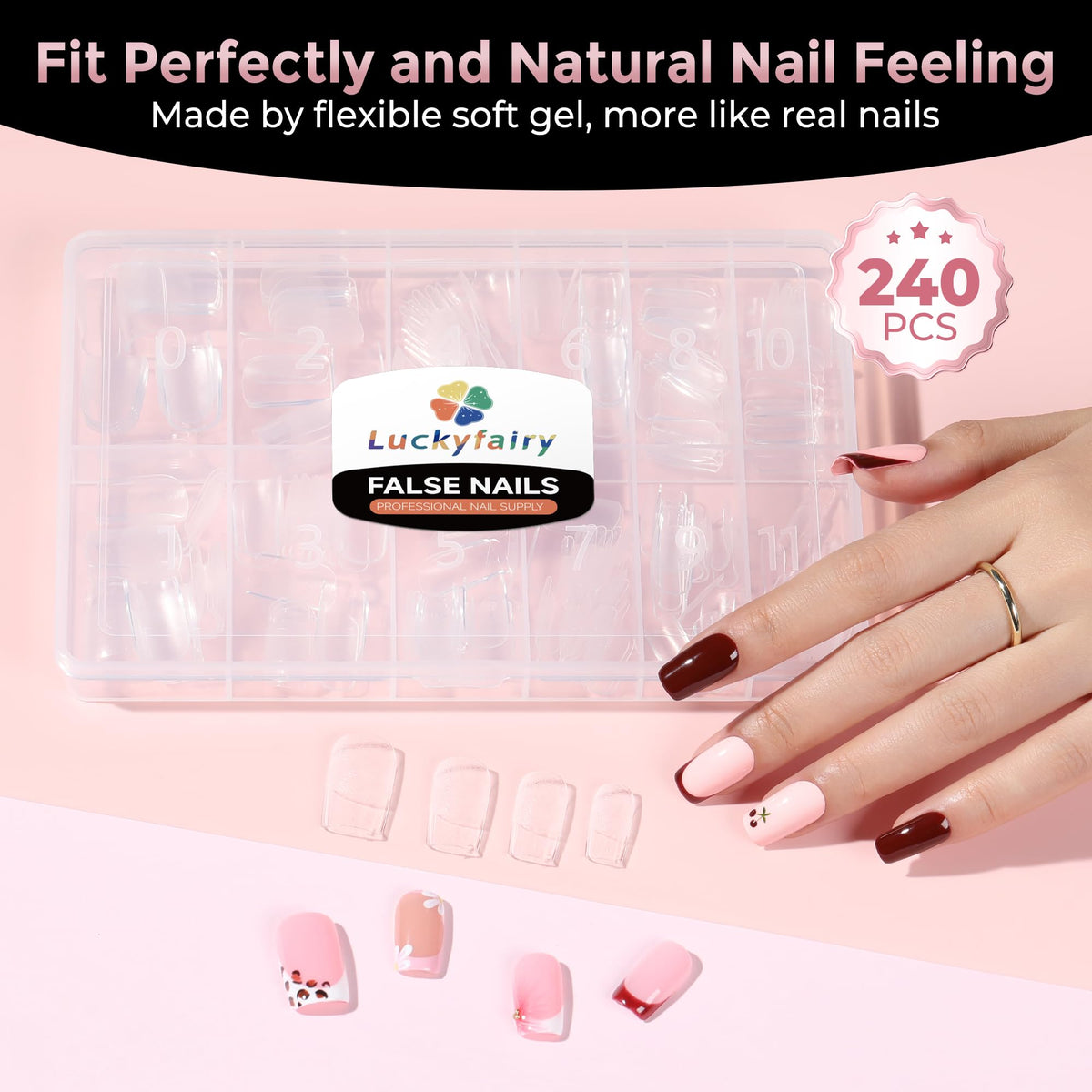 Luckyfairy Short Square Nail Tips in use on nails