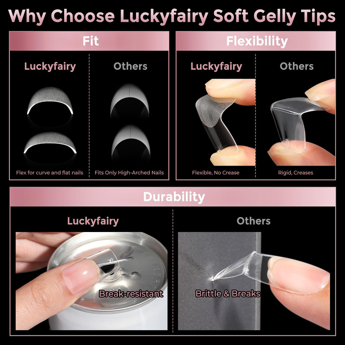 Luckyfairy Soft Gel Nail Tips showing flexibility