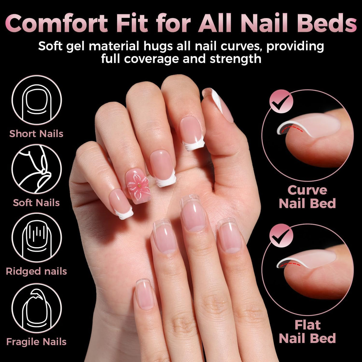 Luckyfairy Square Nail Tips displayed with nail art designs