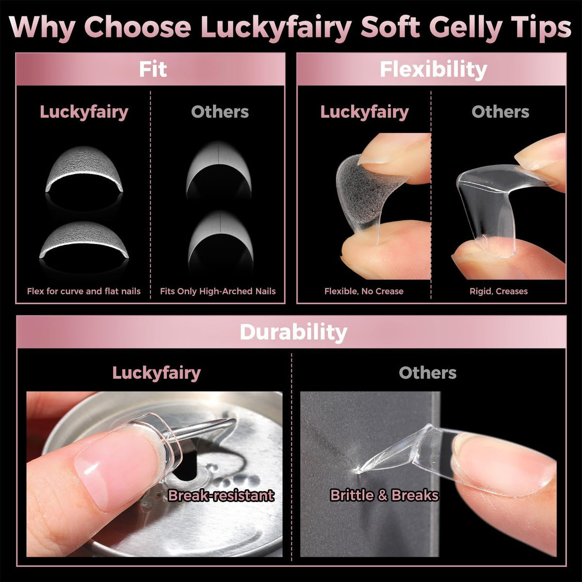 Luckyfairy Square Nail Tips in a home salon setting