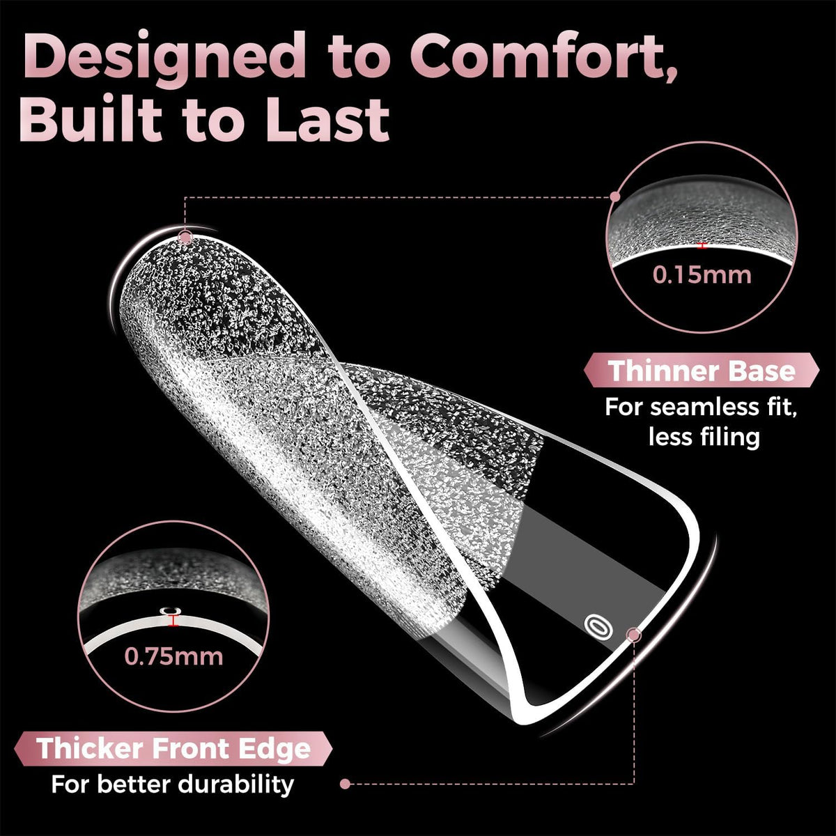 Luckyfairy Square Nail Tips showing the thin cuticle edge