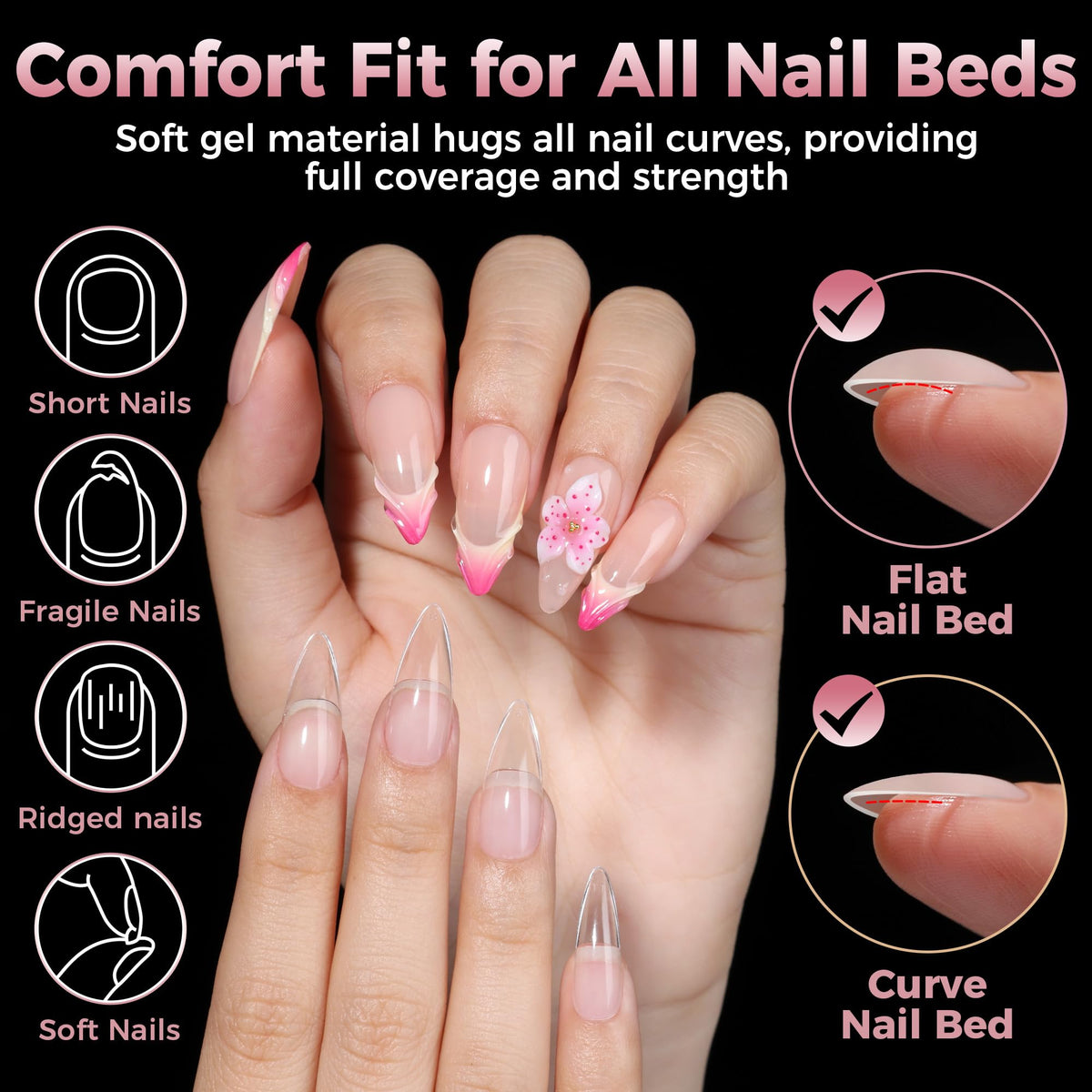 Luckyfairy Stiletto Nail Tips 240Pcs packaging with size numbers