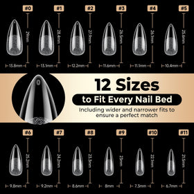 Luckyfairy stiletto nail tips arranged by size