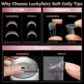 Luckyfairy Stiletto Nail Tips in use on manicured hands