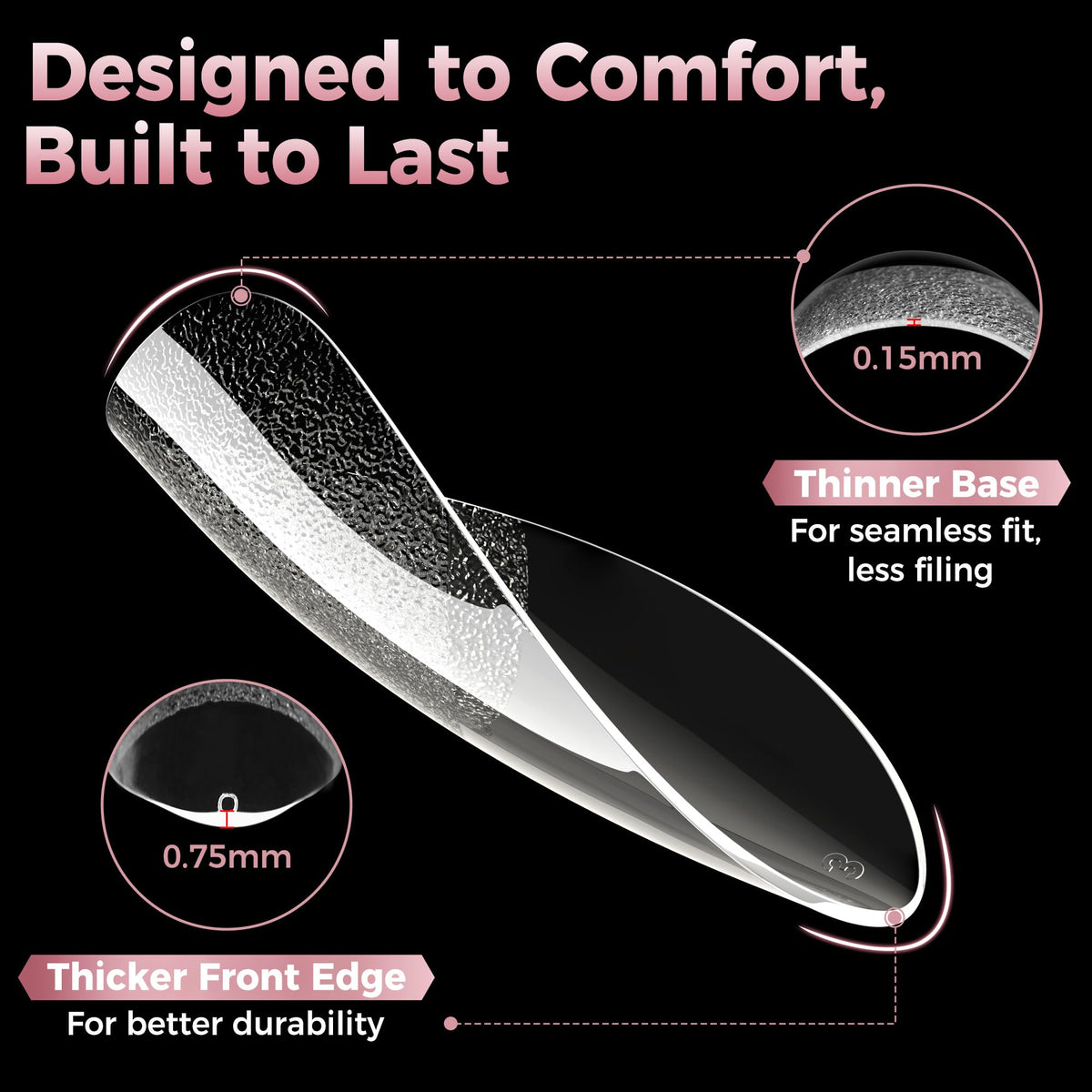 Luckyfairy Stiletto Nail Tips showing thin back edge design