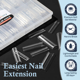 Luckyfairy XXL Nail Tips displayed with nail polish and tools