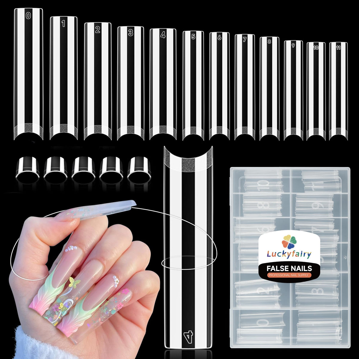 Luckyfairy XXL Nail Tips Square 120 Pcs packaging front view