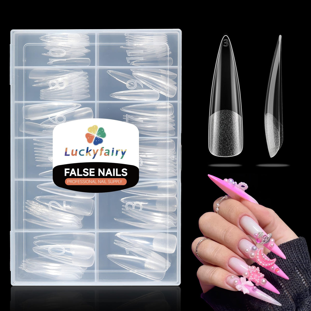 Luckyfairy XXL Stiletto Nail Tips 120 Pcs front view