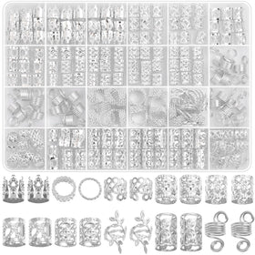 Lucomb 220 Pcs Silver Hair Jewelry assorted styles in clear storage box