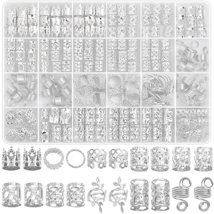 Lucomb 220 Pcs Silver Hair Jewelry assorted styles in clear storage box
