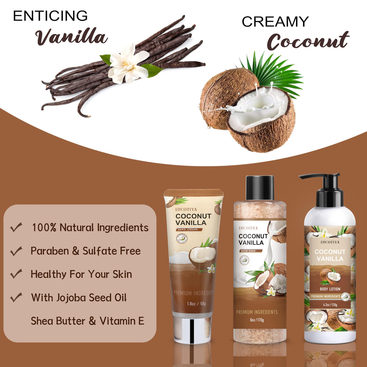LUCOTIYA Coconut Vanilla Essential Oil and Body Scrub
