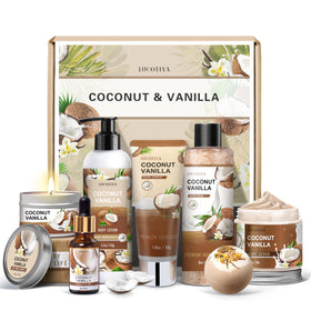 LUCOTIYA Coconut Vanilla Self Care Spa Gift Basket front view