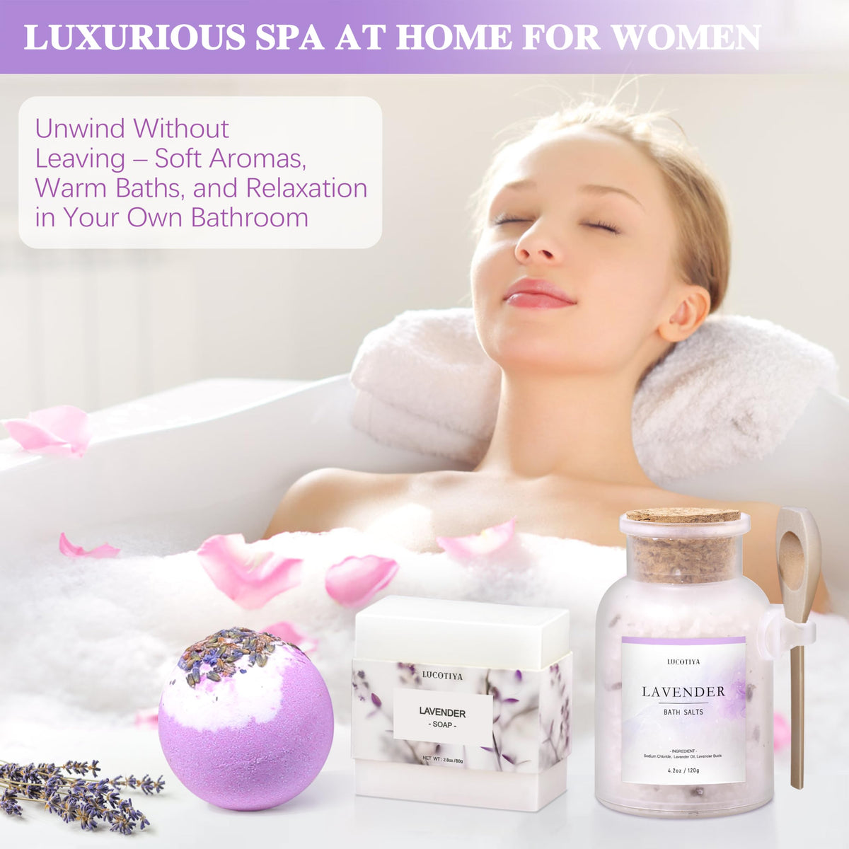 LUCOTIYA Lavender Candle 1.7oz displayed in the basket
