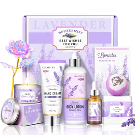 LUCOTIYA Lavender Spa Gift Set with body lotion and bath bomb