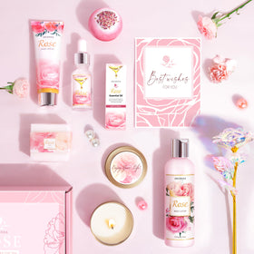 LUCOTIYA Rose Essential Oil bottle and handmade soap