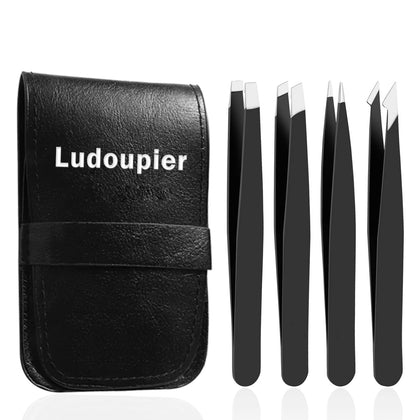 LUDOUPIER 4-piece tweezers set with leather travel case