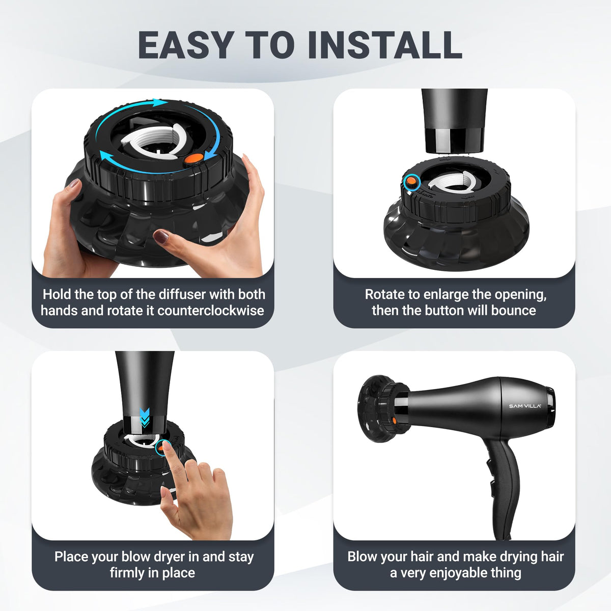 Ludvento Universal Hair Diffuser with curly hair styled