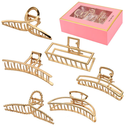 LUKACY 6 Pack Gold Metal Hair Clips front view with various designs