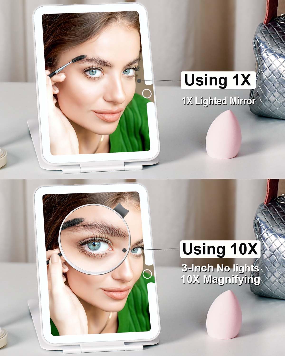 LUKYMIRO Travel Makeup Mirror displaying warm white light