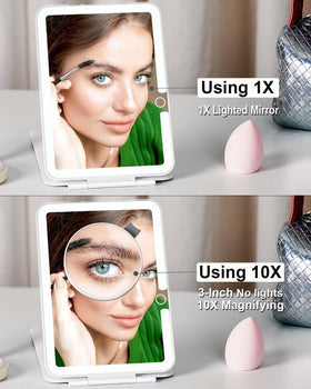 LUKYMIRO Travel Makeup Mirror displaying warm white light