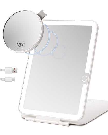 LUKYMIRO Travel Makeup Mirror front view with LED lights