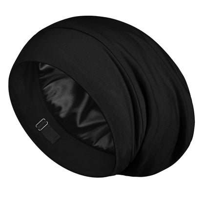 LULUSILK 100% Mulberry Silk Bonnet in black, front view