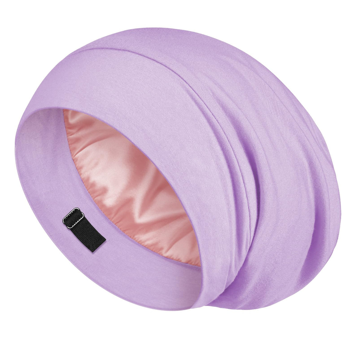 LULUSILK Mulberry Silk Lined Sleep Cap front view in lavender