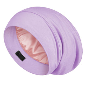 LULUSILK Mulberry Silk Lined Sleep Cap front view in lavender