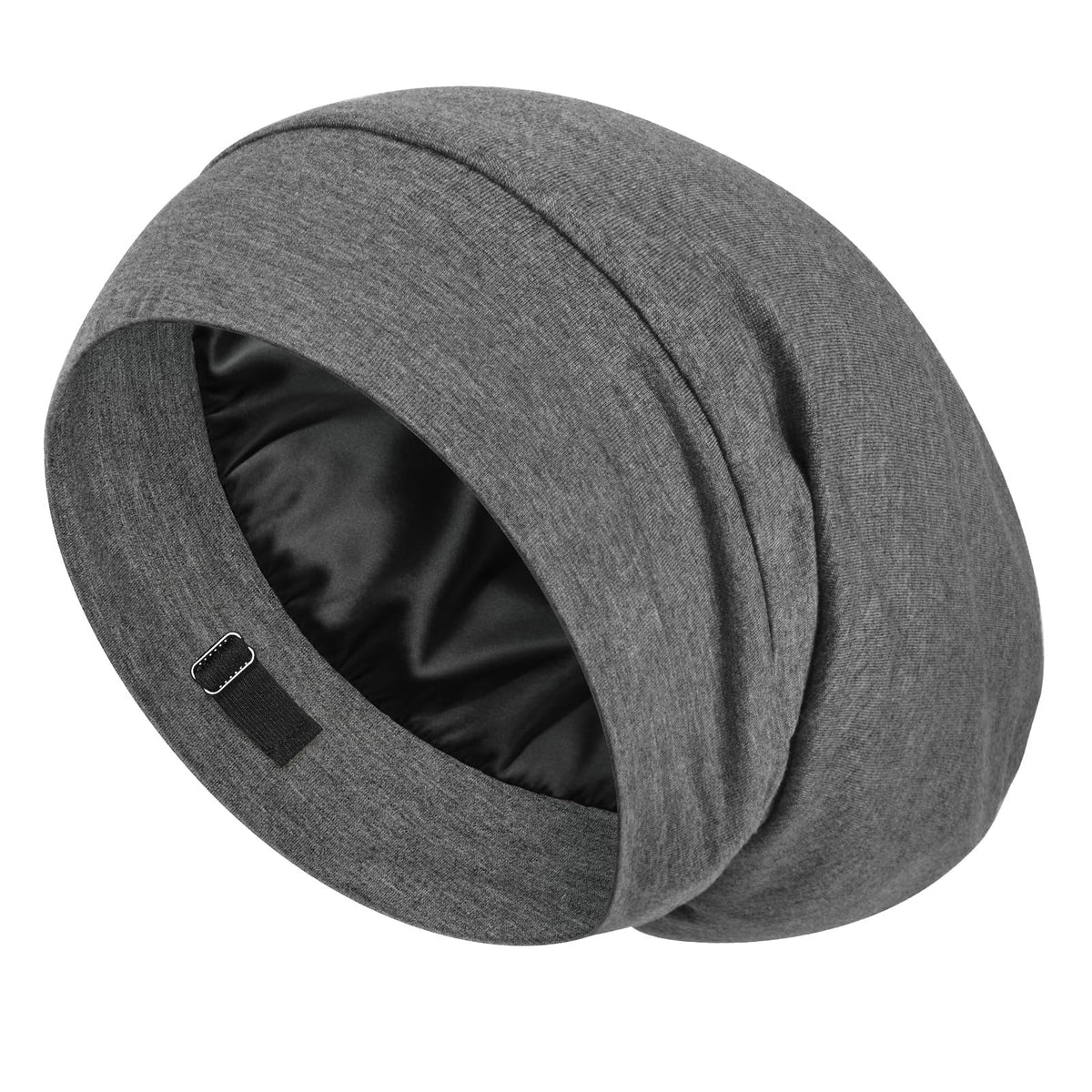LULUSILK Mulberry Silk Lined Sleep Cap in dark grey front view