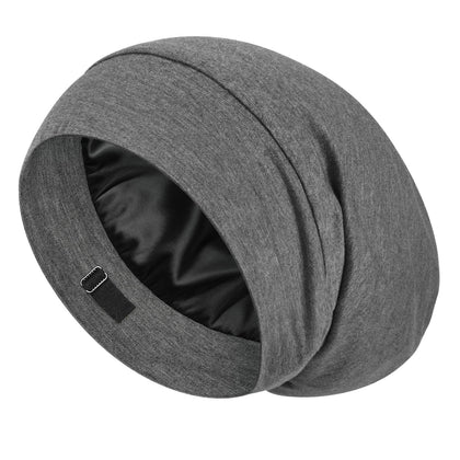 LULUSILK Mulberry Silk Lined Sleep Cap in dark grey front view