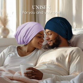 LULUSILK Mulberry Silk Sleep Cap worn by a person