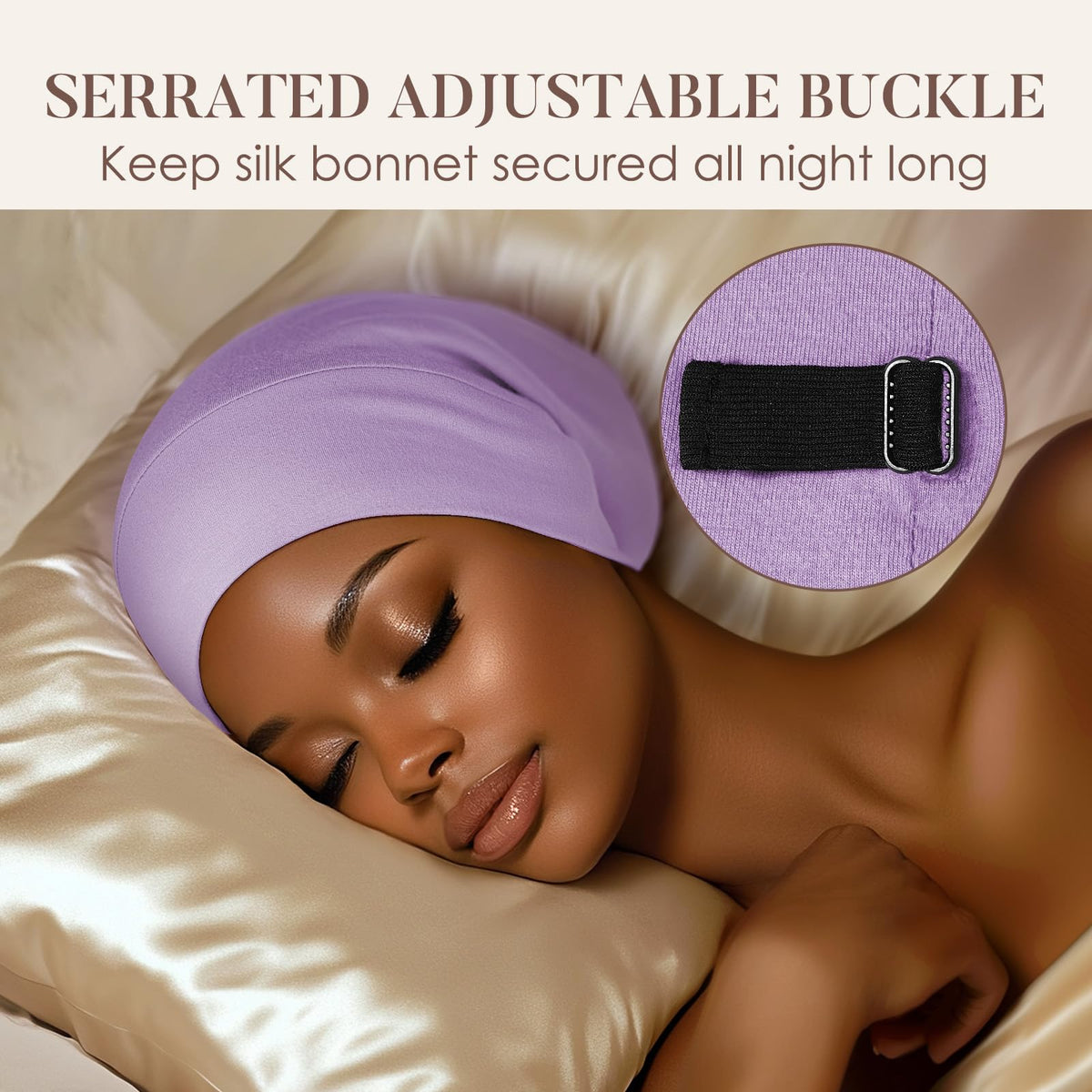 LULUSILK Silk Sleep Cap lifestyle scene on bedside table