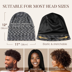 LULUSILK silk sleep cap worn by a person in bed