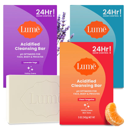 Lume Acidified Body Cleansing Bar 3 Pack front view with packaging