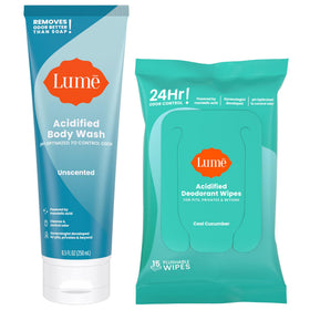 Lume Body Wash & Deodorant Wipes packaging front view