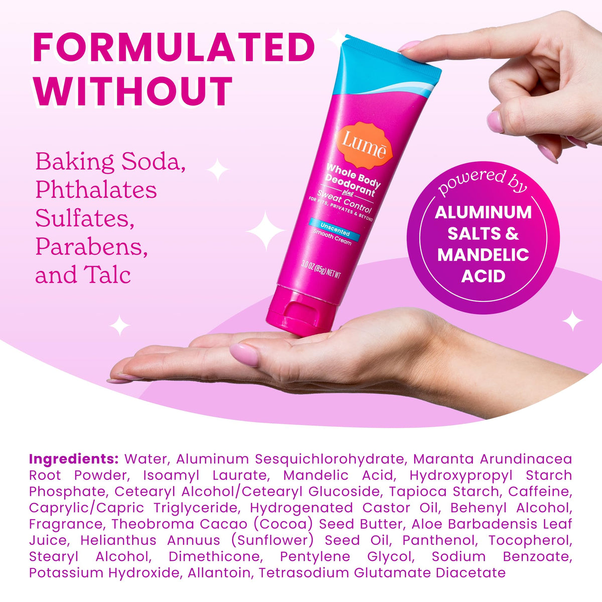 Lume deodorant cream application demonstration on skin