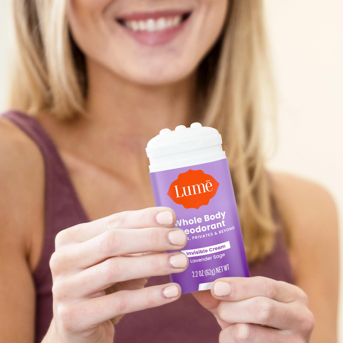 Lume Deodorant Cream Stick Lavender Sage lifestyle scene