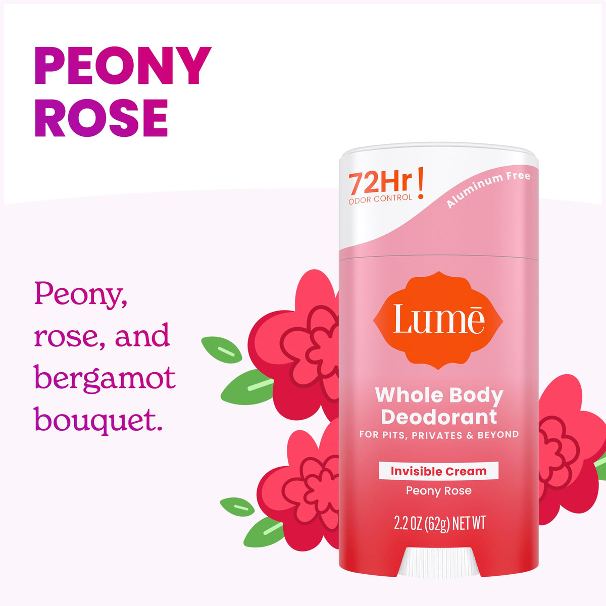 Lume Deodorant Cream Stick Peony Rose side view