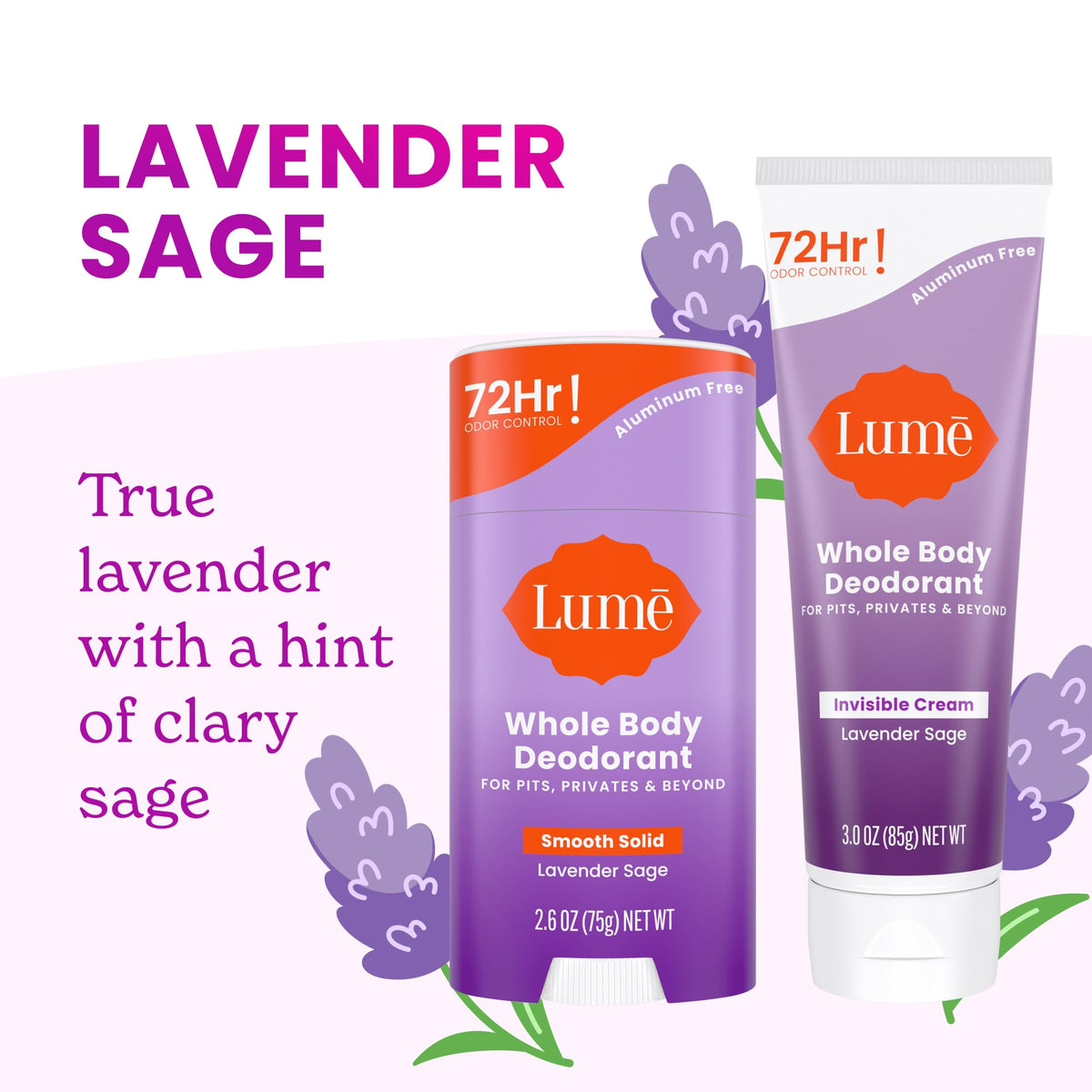 Lume deodorant cream tube with lavender sage scent label