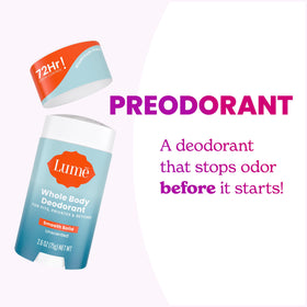 Lume deodorant stick in hand for application