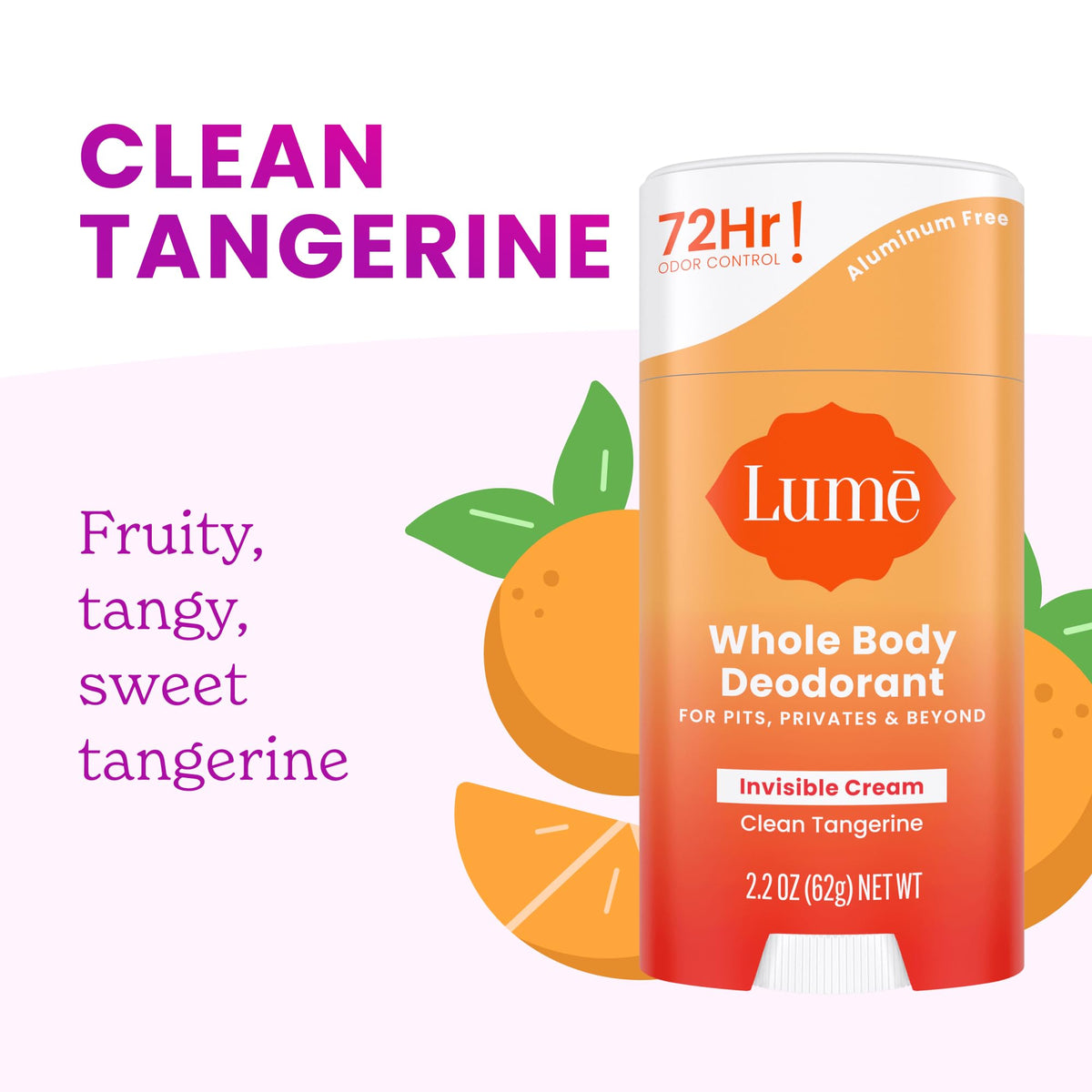 Lume deodorant stick side view highlighting its creamy texture