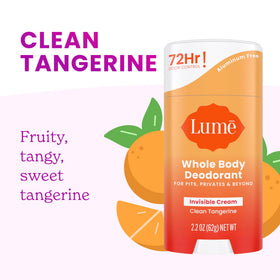 Lume deodorant stick side view highlighting its creamy texture